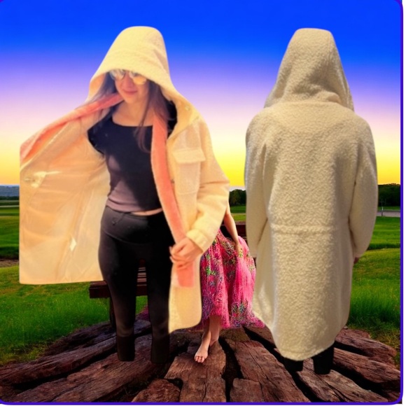 BCBGMaxAzria Ivory Coat MIDI Length Faux Shearling - Picture 1 of 1